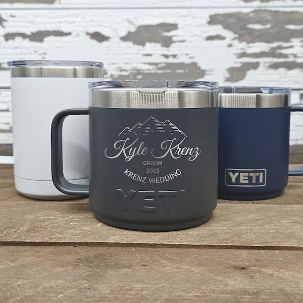 Personalized Custom Engraved YETI® 14 oz Coffee Mug or Polar Camel Mountain Range Groomsman Best Man Wedding Father of Bride Groom ML4L