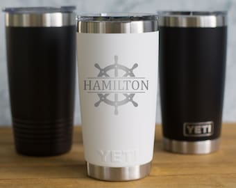 Personalized Engraved YETI® 20oz or Polar Camel 20oz Split Monogram Captain, First Mate, Ship, Boat, Gift for Him or Her, Lake Life, SW1