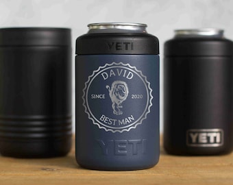 Personalized YETI CAN Colster or Polar Camel Can Holder - Lion Bottle Cap Label - Groomsmen Gift, Best Man, Usher, Wedding, Bride Groom BL1