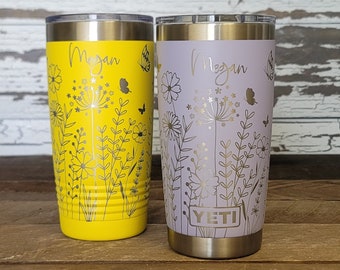 Personalized Custom Engraved YETI® 20oz Tumbler or Polar Camel 20oz Tumbler Wrap, Butterfly Cup, Wildflowers, Engraved Wrap, Gift WBW1
