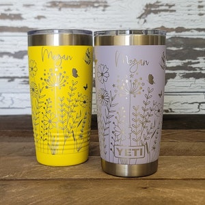 Personalized Custom Engraved YETI® 20oz Tumbler or Polar Camel 20oz Tumbler Wrap, Butterfly Cup, Wildflowers, Engraved Wrap, Gift WBW1