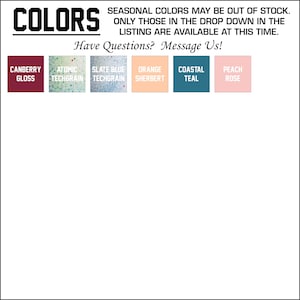 a list of seasonal colors available for purchase, with a message encouraging users to ask questions and provide feedback.