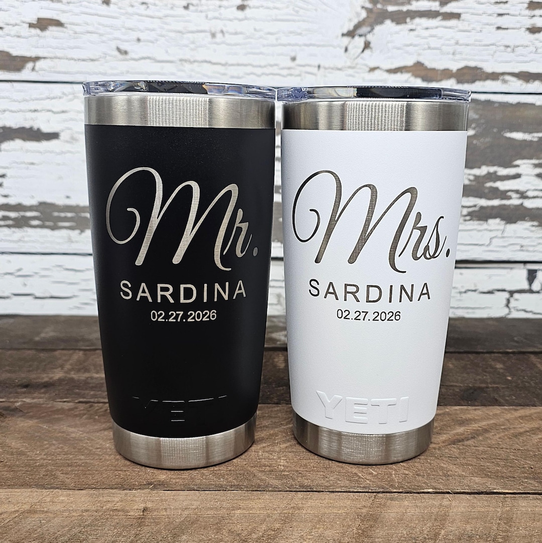 Personalized Yeti 20 oz or Polar Camel Tumbler, Engraved Insulated Cup, Engagement Gift, Newlyweds, Husband and Wife Gift, Set of 2 Cups - YETI Set