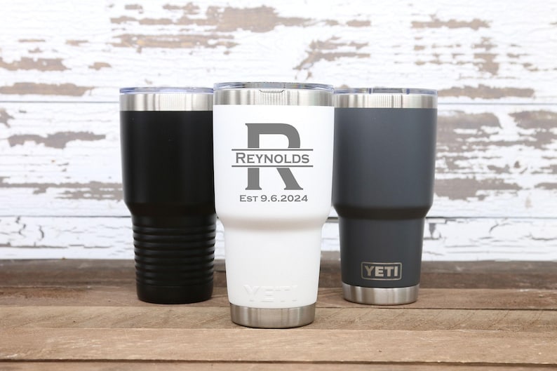 Personalized Engraved YETI® 30oz Tumbler or Polar Camel 30oz Tumbler Split Monogram, Gift for Him, Gift for Her, Wedding Gift, Monogram, SM1 image 1