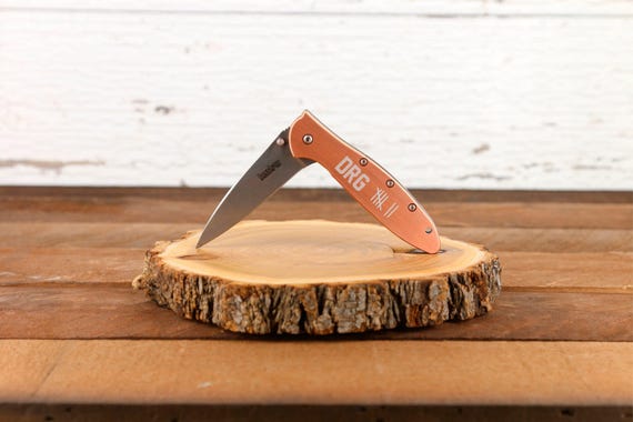Personalized Engraved Kershaw Leek Copper Handle Pocket Knife Groomsman Best Man Husband Dad Father Outdoors 7 Year Annivesary
