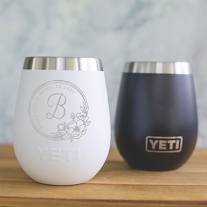 Personalized Floral Initial YETI or Polar Camel Wine Tumbler - Custom Laser Engraved Monogram Gift - Insulated Stainless Steel Cup - RF1