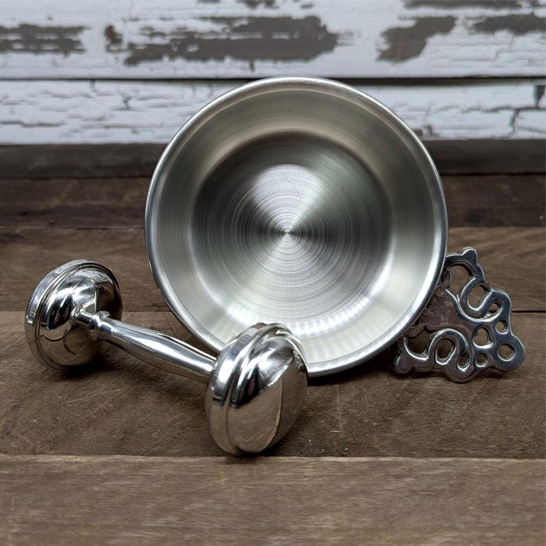 Engraved Pewter Baby Gift, Custom Rattle or Porringer, Personalized ...