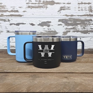 Personalized Engraved YETI® 2.0 Stackable Coffee 14 Ounce or Polar Camel 15 Ounce Coffee Cup Mug Split Monogram Initials, Gift for Him, SM1