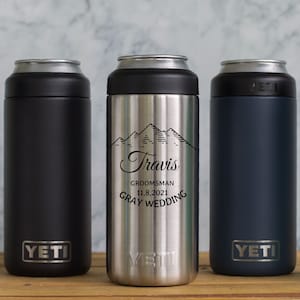 Personalized Engraved YETI® SLIM Colster Groomsman Wedding Party Favor Keepsake Best Man Father of the Bride Groom Mountains Road Trip ML4L