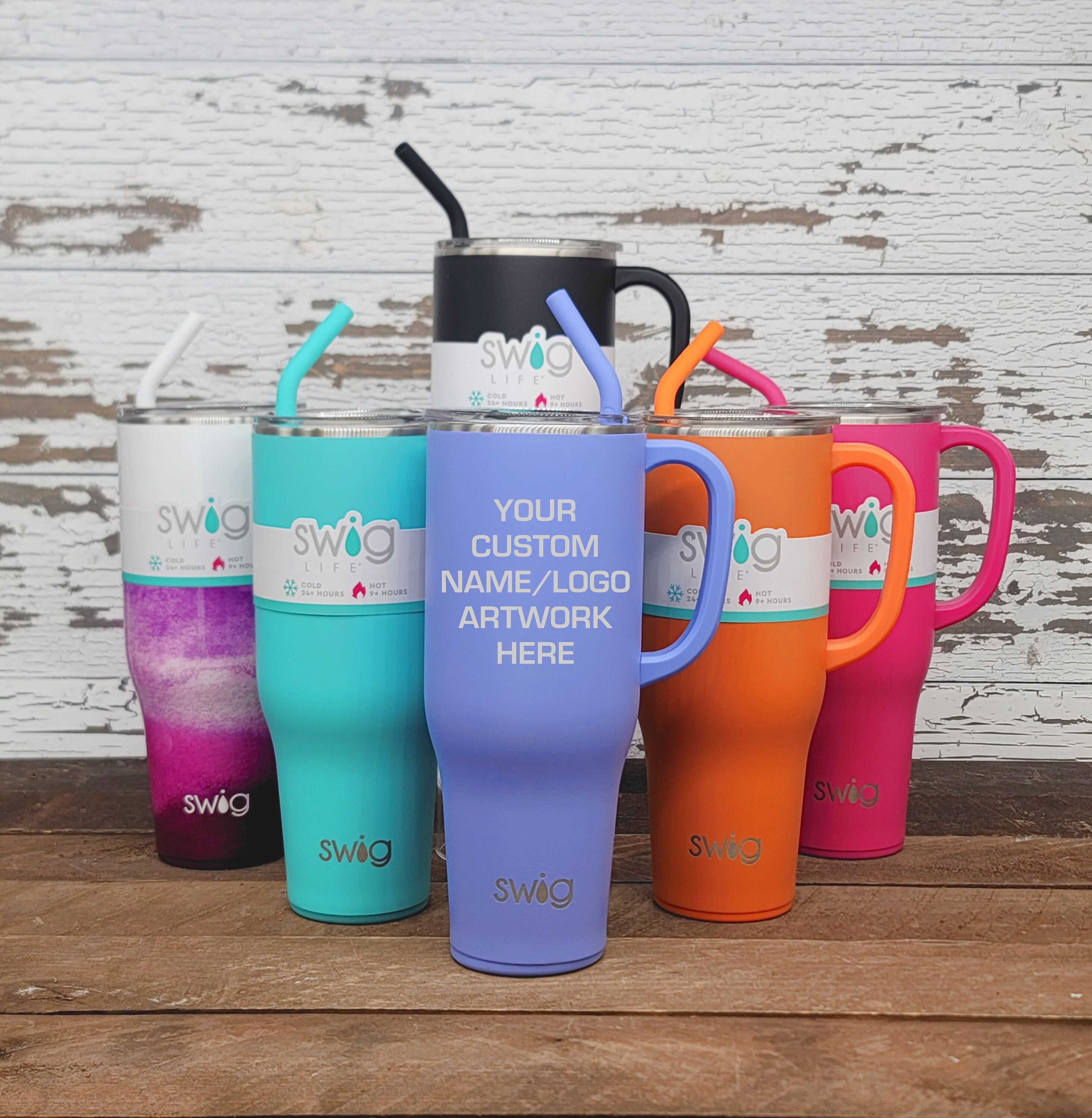 Personalized SWIG Tumbler with handle | Custom Tumbler with Silicone Straw