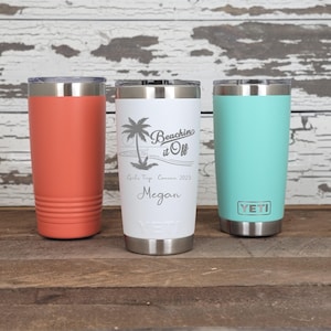 Personalized Engraved YETI® 20oz or Polar Camel 20oz Beaching It Off, Beach Vacation, Girls Trip, Palm Tree, Travel Cup, On The Beach BIO1