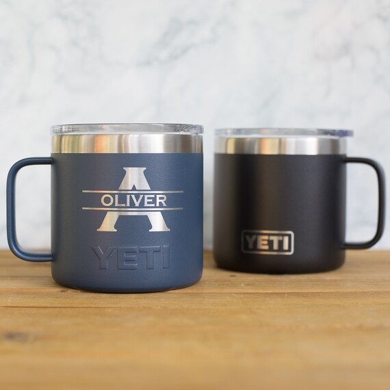 Personalized Engraved YETI® Coffee 14 Ounce or Polar Camel 15 Ounce Coffee  Cup Mug Split Monogram Initials Name SM1 