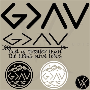 Dios es más grande que los altos y bajos, Dios es más grande, Dios, Cristiano, Religioso, Montaña, Silueta, Calcomanía, Diseño de sublimación SVG y PNG