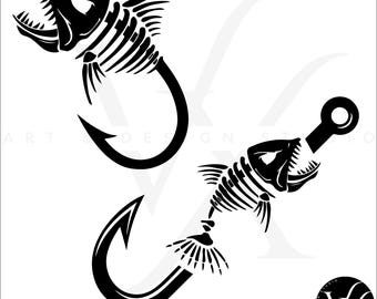 Skeleton Fish Hook SVG, Bass Fishing Silhouette (Digital Download)