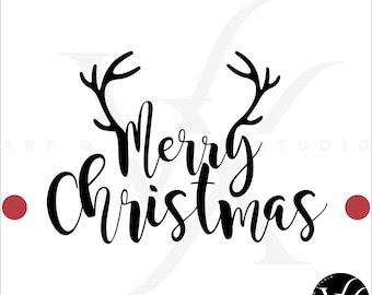 Merry Christmas Reindeer Text SVG PNG, Cricut Silhouette Cut File (Digital Download)