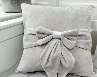 Beige Decorative Pillow with Bow 50x50