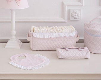 Diaper quilted box pink, Nursery Storage, Storage baskets, Diaper baskets, Accessories for newborn box, Changing Table Organization
