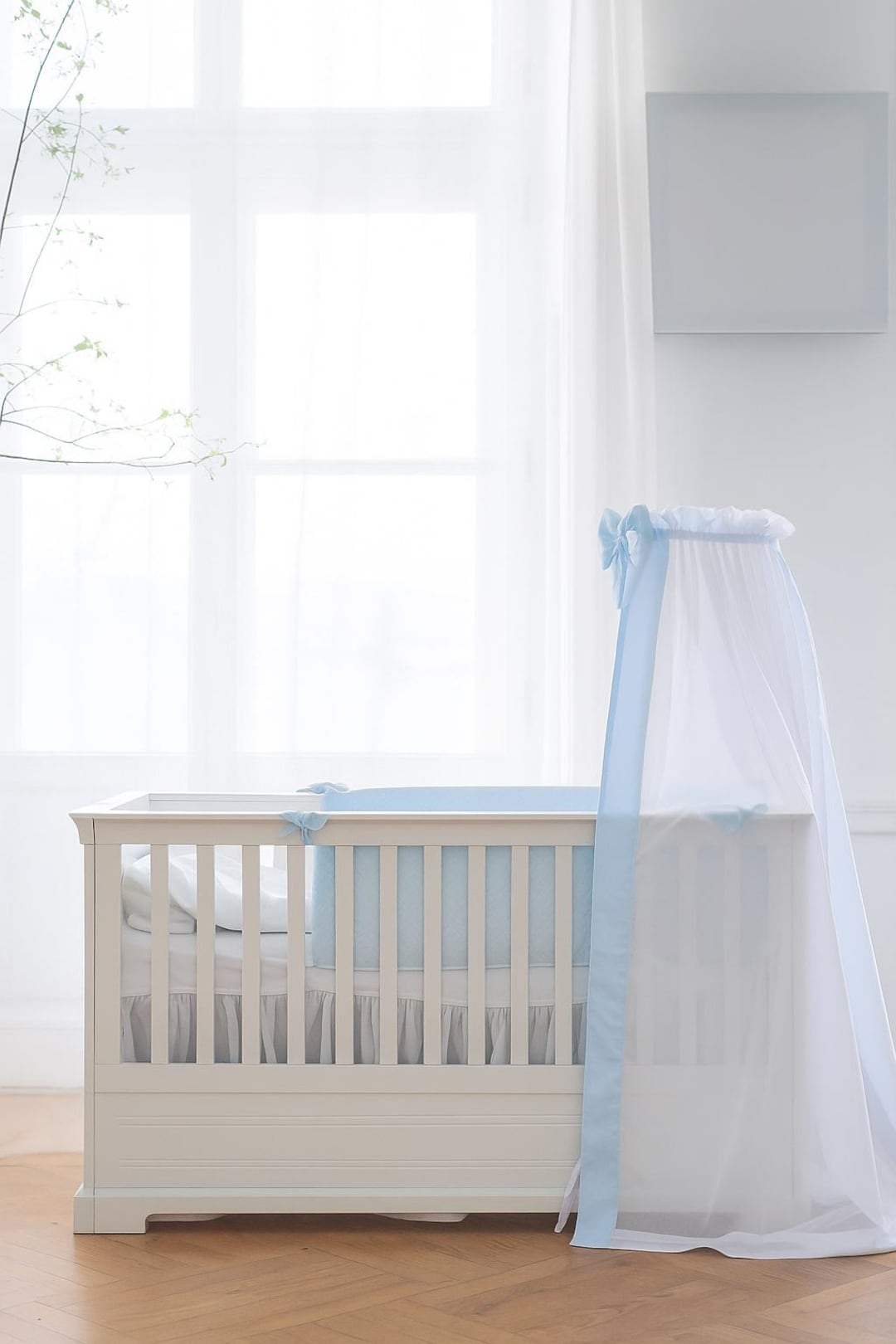 White Nursery Canopy With Blue Bow, Standing Crib Decoration - Etsy