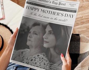 Plantilla editable de periódico para el Día de la Madre: Regalo DIY para mamá (Descarga digital)