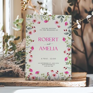 Watercolor Wildflowers Boho Wedding Invitation Template Floral Save the Date Invitation Template Spring Wedding Invite Canva Template