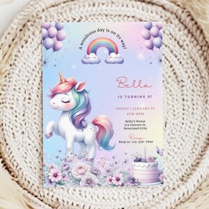 Purple Pink Rainbow Unicorn Birthday Invitation Magical Rainbow Unicorn Girl Birthday Party Invite Digital Download Printable Canva Template