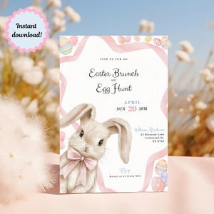 Pink Bow Bunny Easter Egg Hunt Invitation (Digital Download)