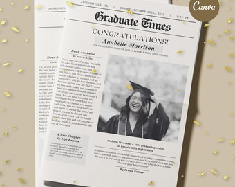 Vintage Newspaper Graduation Announcement Template (Digital Download)