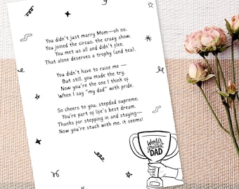 Tarjeta divertida para el Día del Padre con un padrastro: Poema imprimible (5x7 o A4 doblado a la mitad) (Descarga digital)