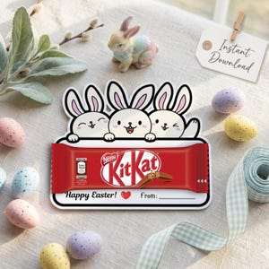 Etichette stampabili per dolcetti pasquali a forma di coniglietto per bambini / Bomboniere pasquali per la classe / Etichette fai da te per cioccolatini / Modello Canva modificabile / Download immediato