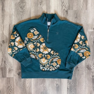 Upcycled Blanket Patchwork 1/4 Zip Sweater
