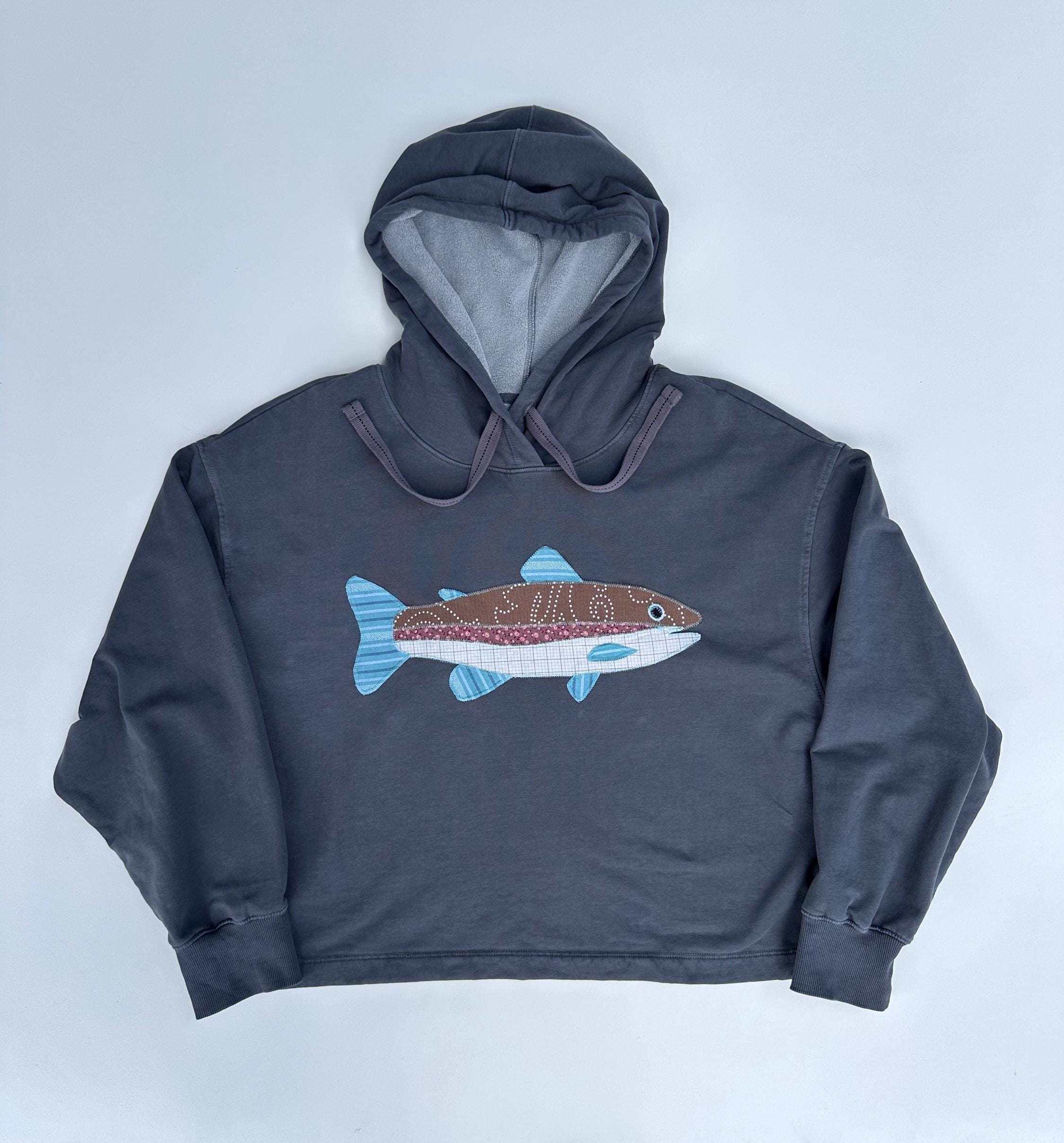 Upcycled Patchwork Trout Fish Hooded Sweater - Etsy