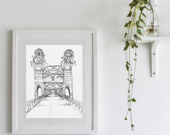 16th St Bridge | Pittsburgh Drawing | Pen and Ink wall Art by KLoRebel