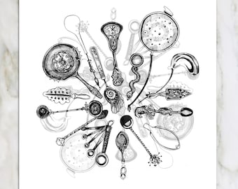 Spoons | Antique Vintage Kitchen Drawing | wall Art by KLoRebel