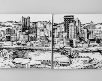 Monongahela Overlook | Sandstone Coaster set | pen and ink artwork by KLoRebel