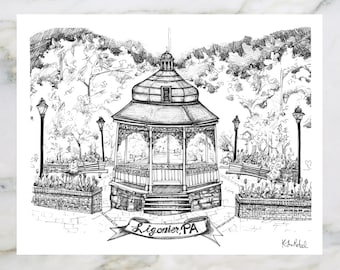 Ligonier Gazebo | Pittsburgh Drawing | Pen and Ink wall Art by KLoRebel