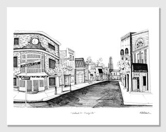 Walnut St Shadyside | Pittsburgh Drawing | Pen and Ink Art Print by KLoRebel