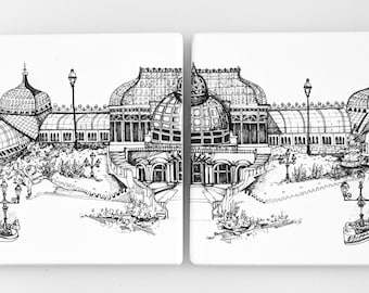 Phipps Conservatory | Sandstone Coaster set | Pittsburgh pen and ink artwork by KLoRebel