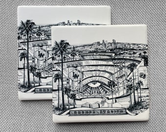 Dodger Stadium | Los Angeles Landmarks | Sandstone Coaster set | Pen and Ink artwork by KLoRebel