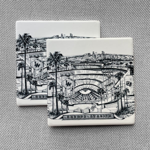 Estadio de los Dodgers / Monumentos de Los Ángeles / Posavasos de arenisca / Ilustración en pluma y tinta de KLoRebel