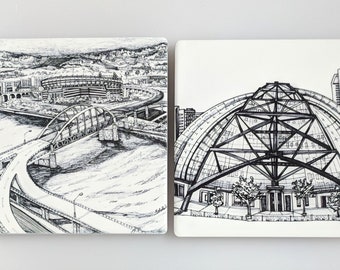 Vintage Sports Set | Sandstone Coaster set | pen and ink artwork by KLoRebel