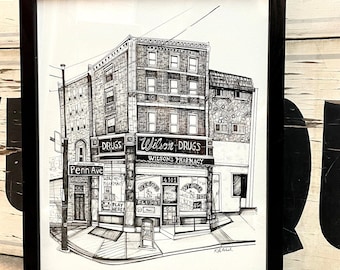 Wilson's Drug - Bloomfield / Lawrenceville | Pittsburgh Drawing | Limited Edition Collector Giclee wall Art by KLoRebel