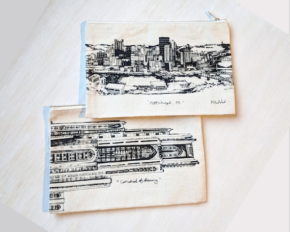 Architecture Travel Pouch, Pencil Pouch, With Zipper, Canvas Bag, Art Pouch,  Mon Overlook, Pittsburgh Skyline and Cathedral of Learning 