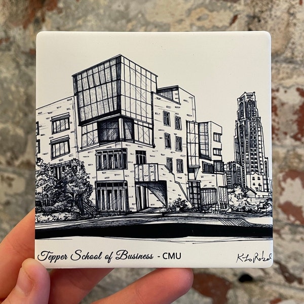 CMU Tepper School of Buisness | Sandstone Coaster set | Pittsburgh pen and ink artwork by KLoRebel