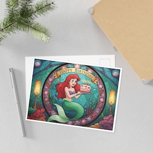 Carte postale d'anniversaire de la Petite Sirène | Carte unique | Cartes et invitations d'anniversaire Ariel