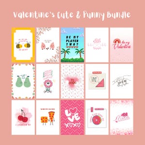 Valentine&#39;s Cute & Punny Bundle | 15 Fun Designs | Cards and Gifts | Printable [DIGITAL DOWNLOAD]