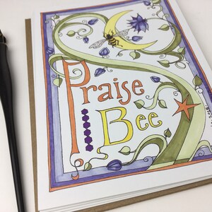 Lot de 4 cartes pliées Praise Bee, cartes de prière, grandes cartes de voeux/enveloppes pliées, lot de 4 cartes artistiques vierges, cartes artistiques originales