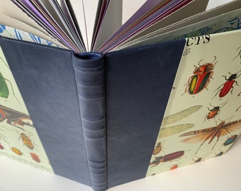 Entymology Sketchbook with watercolor paper and blue leather spine