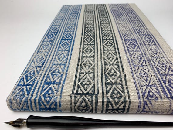 watercolor sketchbook with hand-printed linen cover, mixed media art journal