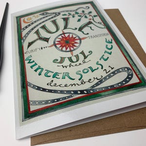 Paquete de 4 tarjetas de Yule, tarjetas de felicitación/sobres grandes plegados del solsticio de invierno, tarjetas de felicitación de vacaciones de invierno no religiosas, alternativa navideña