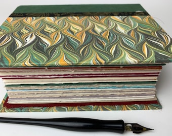 big fat green marbled art journal